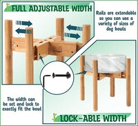 Dog Bowl Stand for Large Dogs - Raises Feeders and Bowls to 12-inch High, Expandable Sideways, Compatible to Various Sizes of Slow Feeders, Water Dishes and Fountains - Bamboo