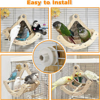 Bird Perch Toy, Wooden Interactive Rocking Parakeet Toys and Perches – Essentials for Birds - Wood / Cage Installation with Mirror - image 4