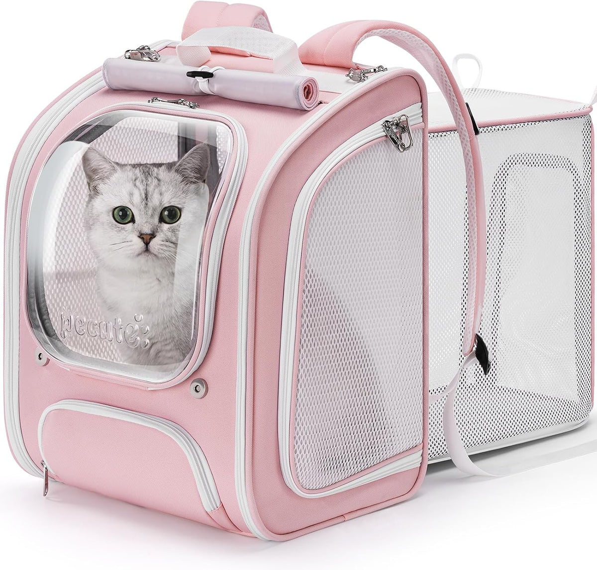 Pecute Cat Backpack Carrier, Large Space Cat Bubble Backpack - Pink (Expandable) / 12.6"L x 10.2"W x 16.5"H