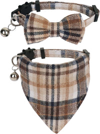 Fall Cat Collar with Bowtie - 7.5"- 10.5" / Light Brown