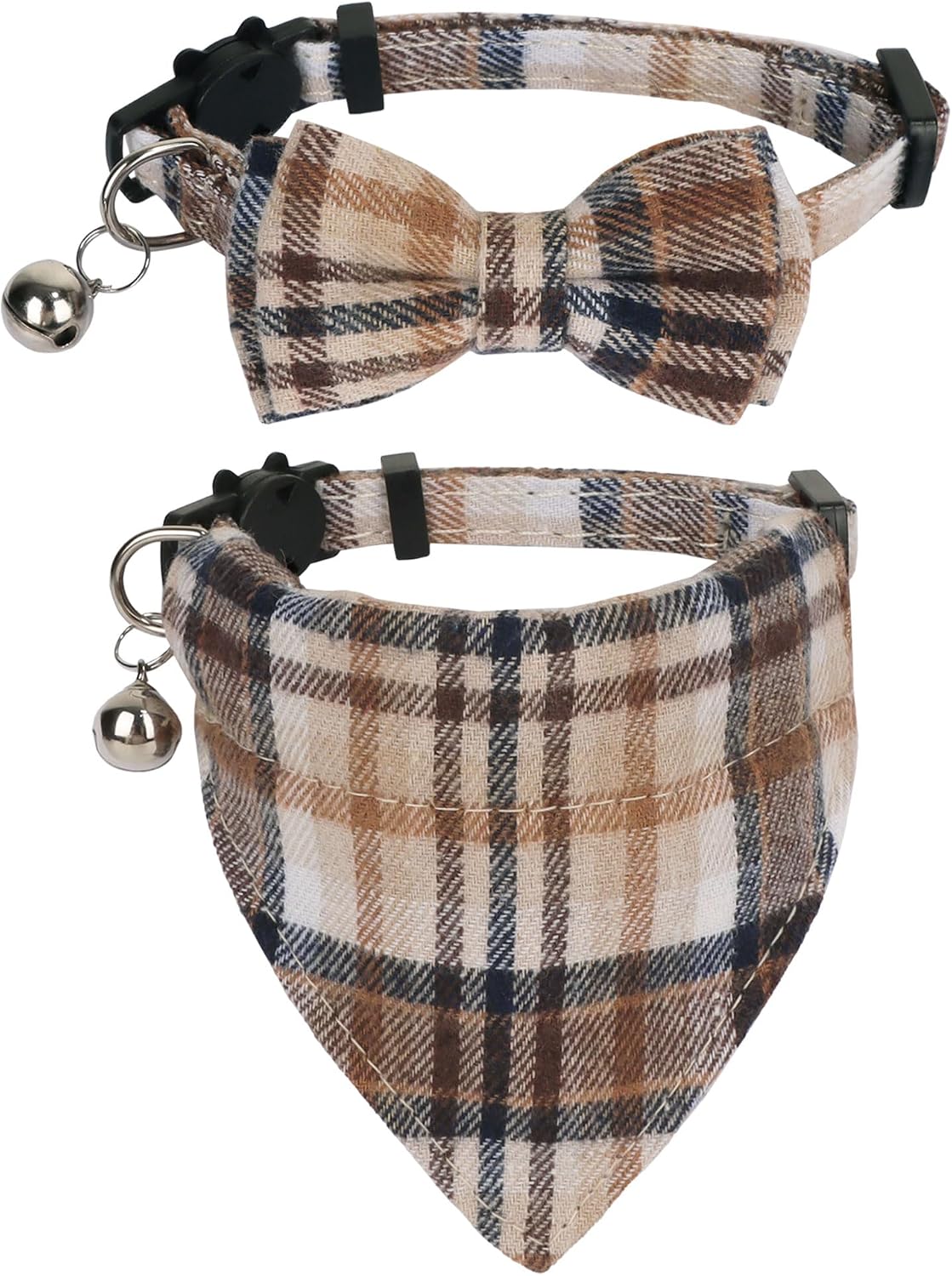 Fall Cat Collar with Bowtie - 7.5"- 10.5" / Light Brown