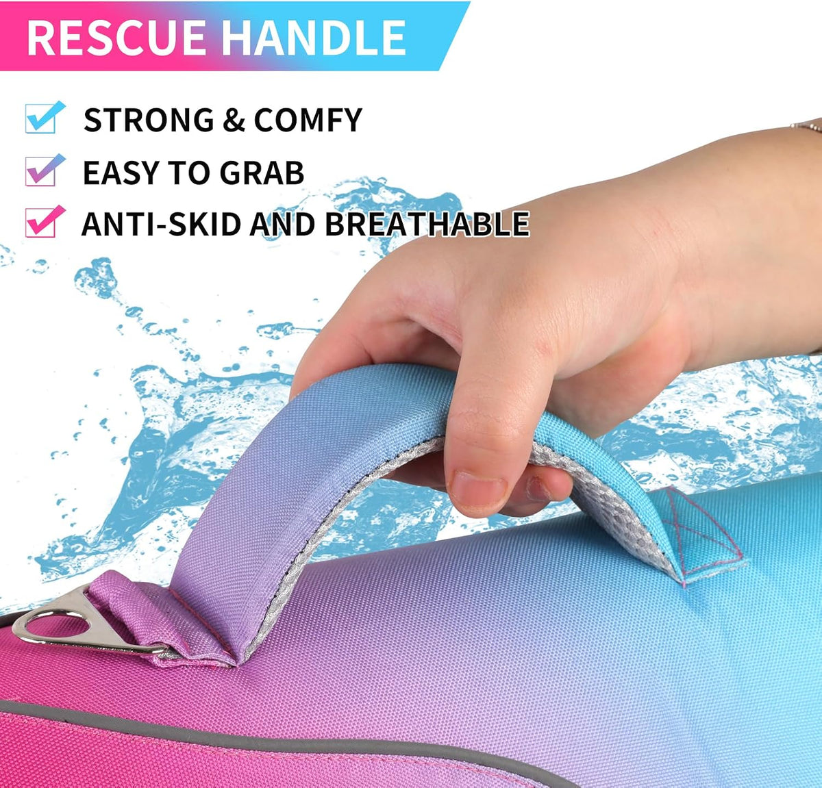 Doglay Dog Life Jacket, Swim Vest for Boating & Swimming - M :16.1"-24.8" (Ribcage Girth)- Single Handle / Pink+Aquagreen Gradient - image 3