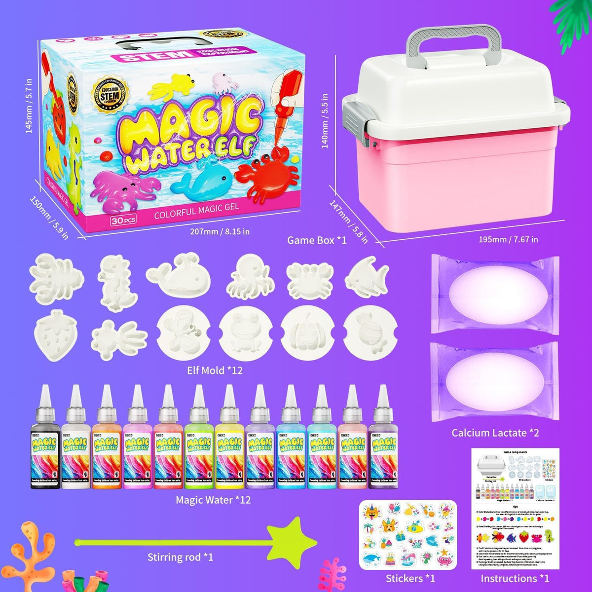 Magic Water Toy Elf Kit,DIY Squishy Water Pets with 12 Gels & 12 Molds – Fun for Kids & Family - Pink - image 2