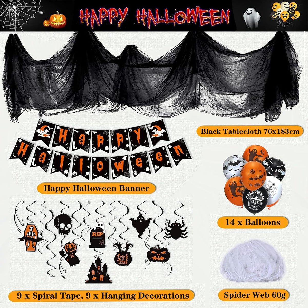Gusgrop Halloween decorations set with Happy Halloween and Trick or Treat banners and bat garlands - view 4