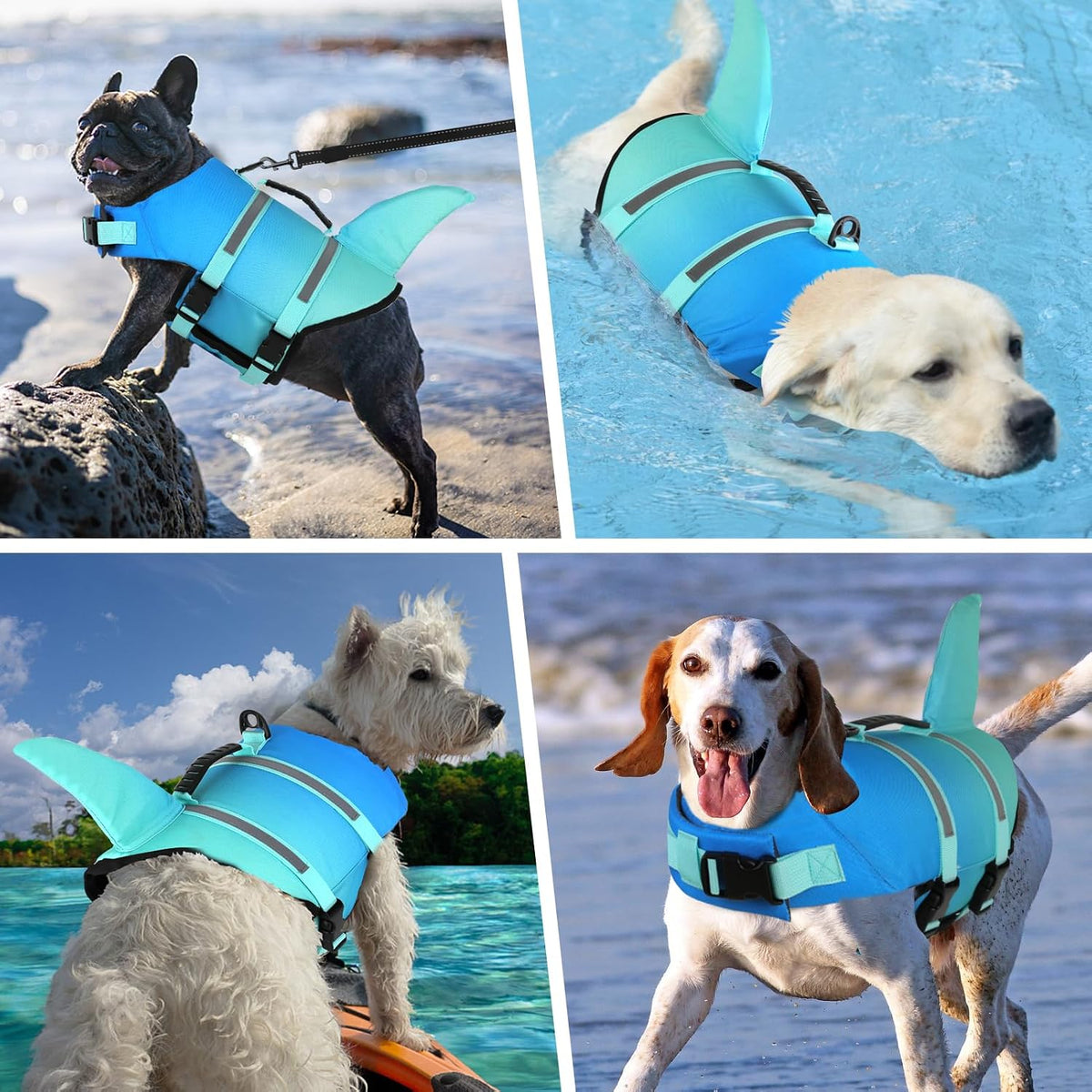 Doglay Dog Life Vest, Ripstop Shark Life Jacket - Large / Gradient Blue - image 3