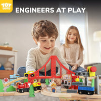 TOY Life Wooden Train Set with Crane, 60-Pc Track, Boys 3-8 – Fun for Kids & Family - 80 PCS Wooden Train set - image 4