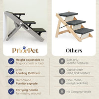 Dog Steps for Bed & Couch 2-in-1 Dog Stairs/Ramp - Height Adjustable Dog Ramp for Couch 7” - 20” - Pet Stairs, Dog Stairs for Small Dogs - Easy to Move Pet Steps with Landing Platform, Gray