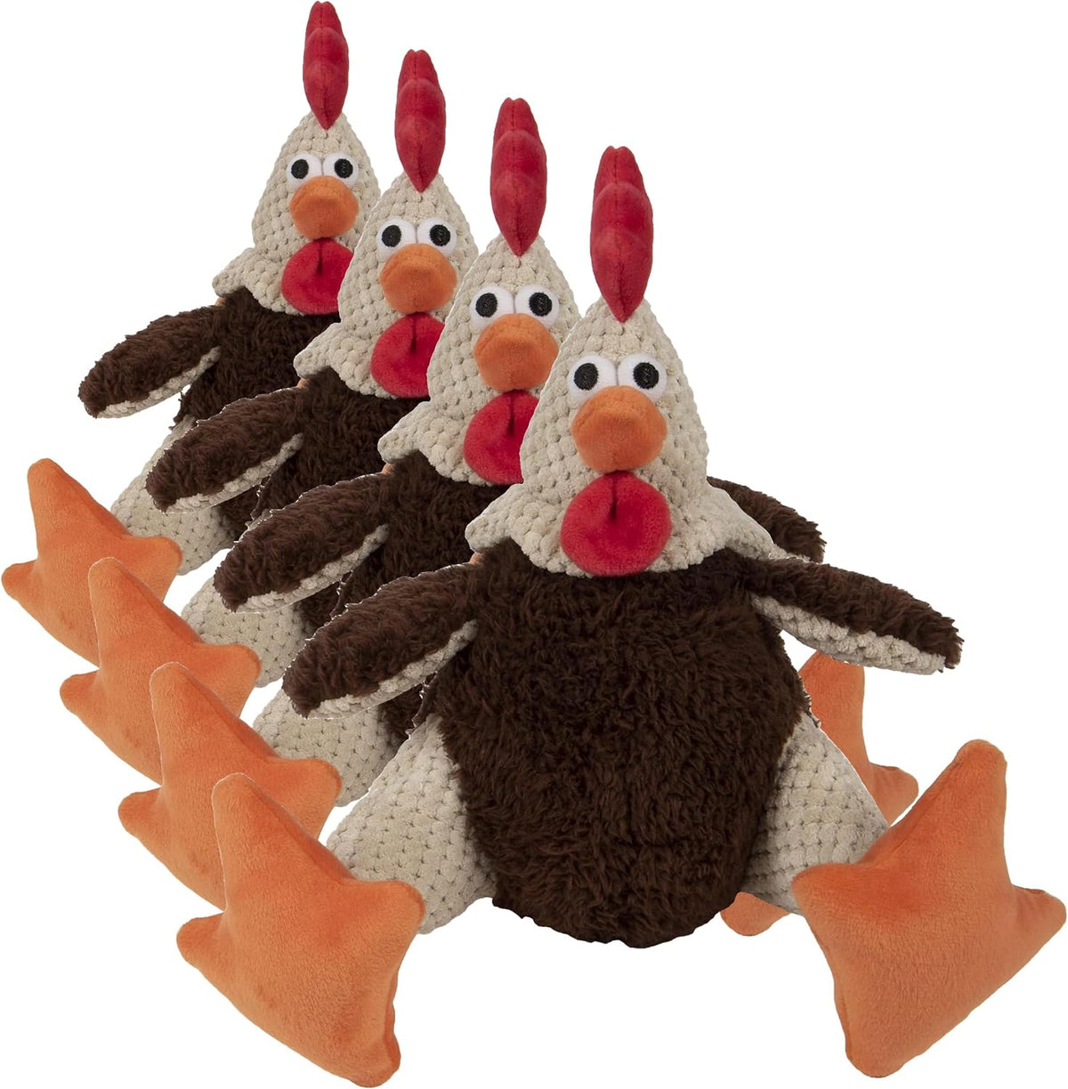 goDog Checkers Fat Rooster Squeaky Plush Dog Toy - Large (Pack of 4)