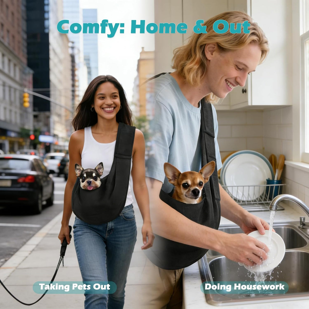 Pawaboo Small Dog Sling Carrier – Essentials for Dogs - Black - image 2