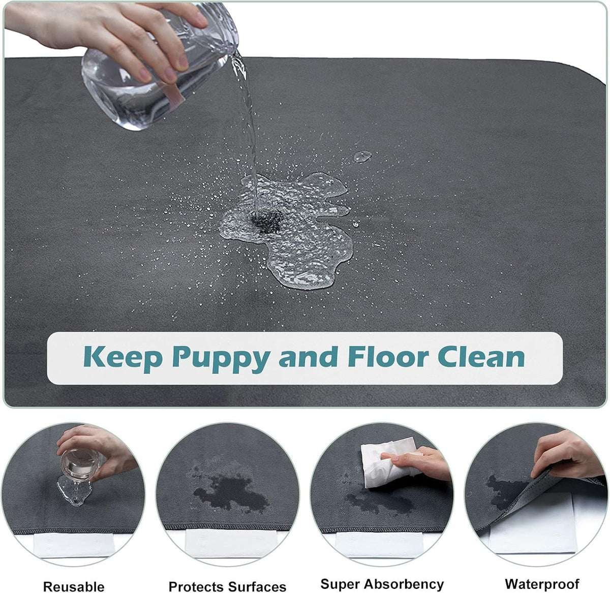 Washable Pee Pads for Dogs 72"x72" Reusable Dog Pads Extra Large - Grey / 48x48 Inch (Pack of 2) - image 3