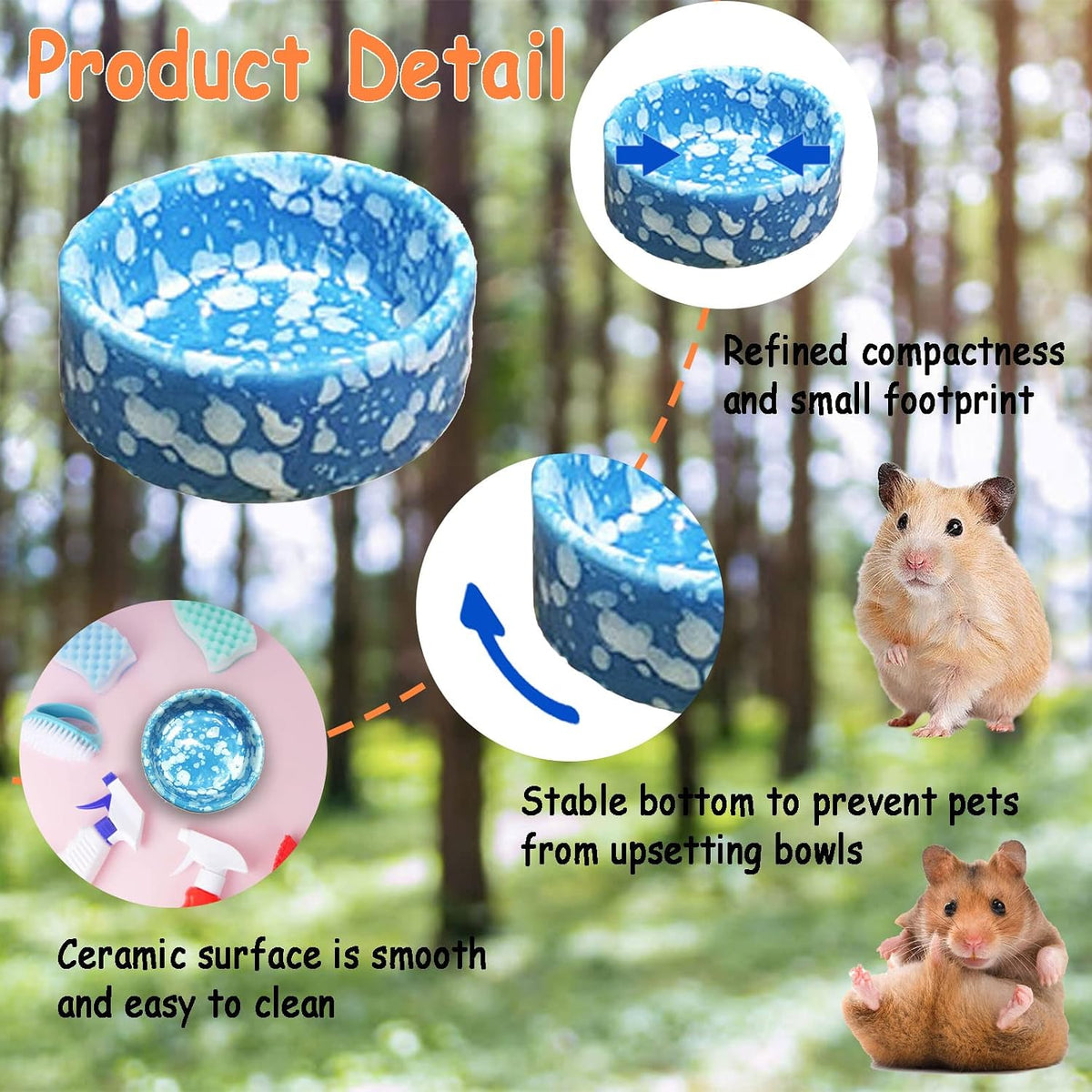 2 Pcs Hamster Food Bowl Guinea Pig Ceramic Water Bowl Small Animal - Blue / 2Pcs:S - image 3