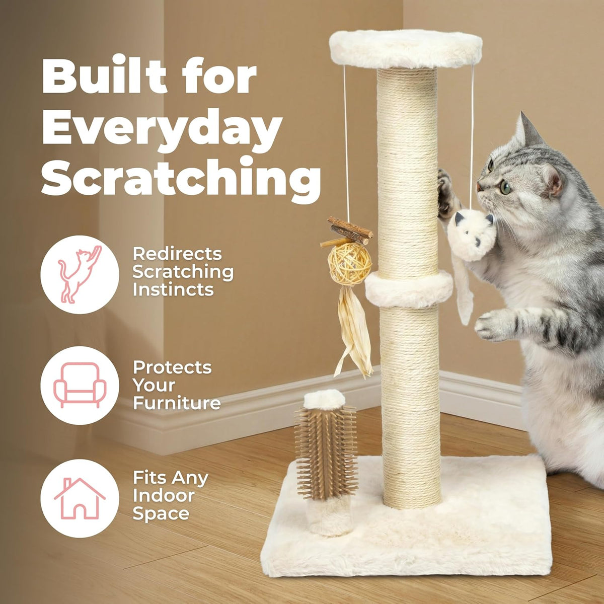 Catify Spin n' Scratch Cat Scratch Pad Refill, Round - Beige Scratching Post - H: 25" - image 2