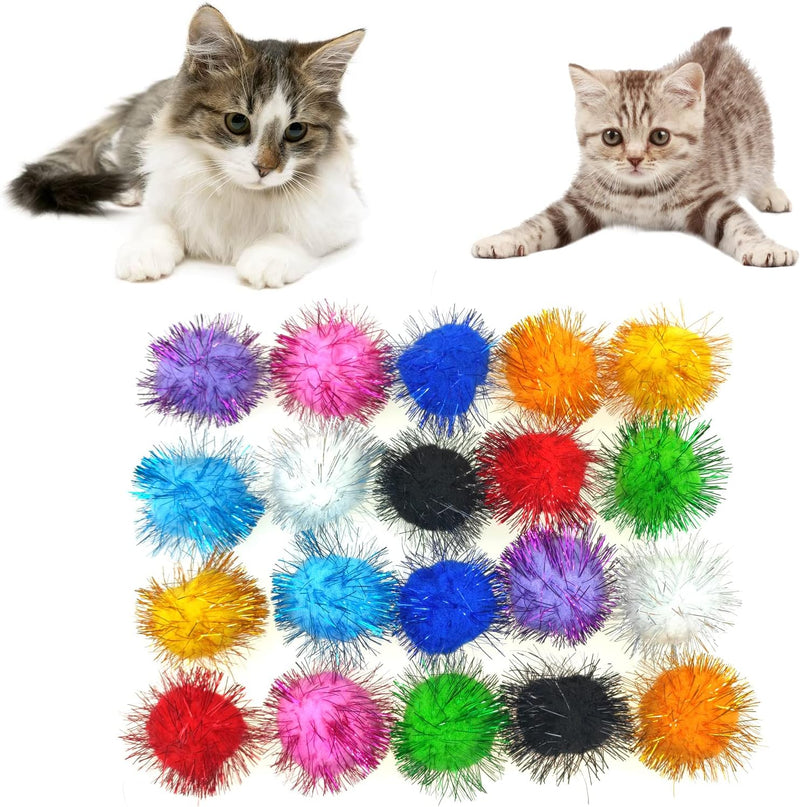 Andiker Cat Pompom Balls, 30pcs Cat's Ball Toys 1.2 Inches Colorful Kitten Pom Pom Balls - 4.5cm