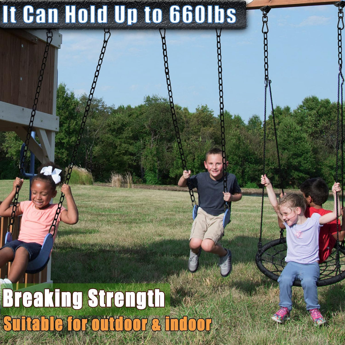 2 Pack Hanging Swing Chain with 4 Carabiners 25in, Swing Chairs - Black / 25in×2pcs - image 3
