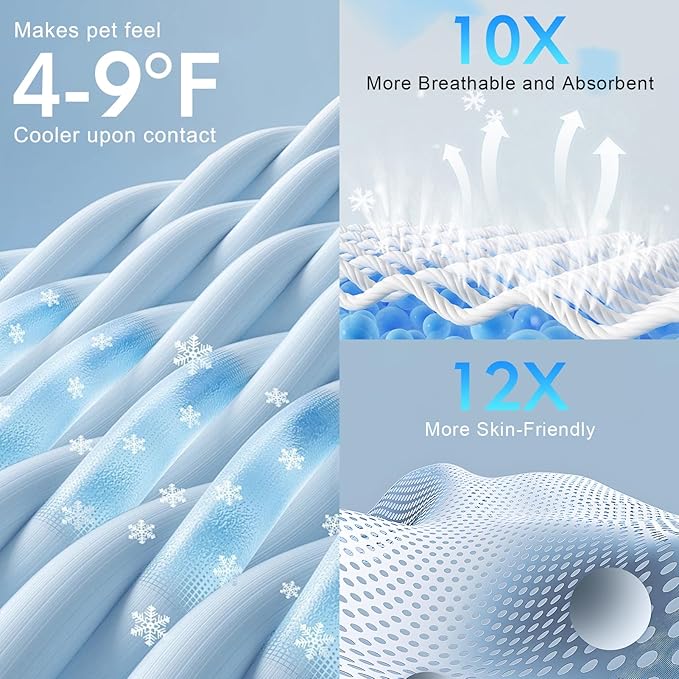 BEAUTYZOO Dog Cooling Mat- Upgraded Thicken Cooling Mat for Large Dogs Reversible(Cool & Warm) Pet Ice Cool Bed Washable & Portable, Summer Crate Pad for Big Dog Puppy Up to 44 lbs, Shark Blue 36X23IN