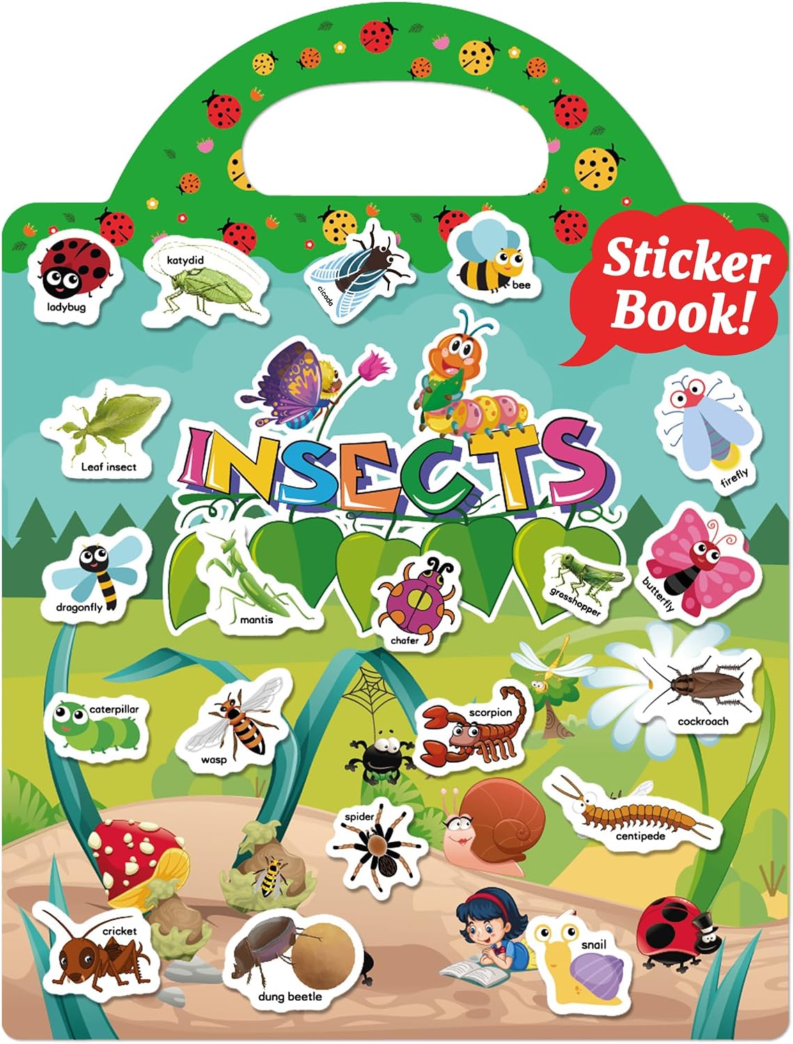Benresive Reusable Sticker Book, Travel Stickers for Kids - Insect