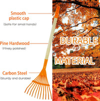 POMIKU kids rakes, four orange child size leaf rakes with wooden handles - view 6