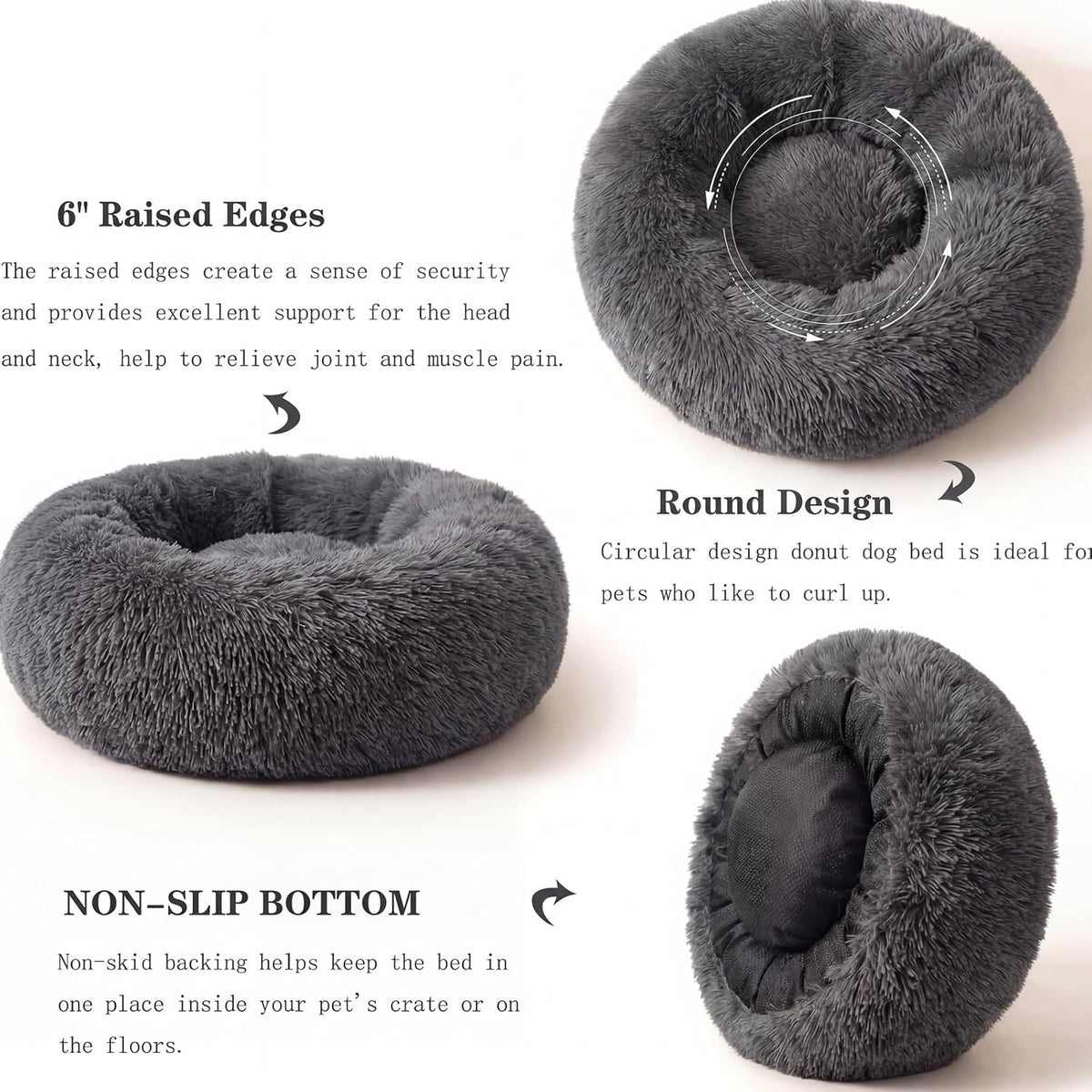 Small Calming Dogs Bed for Small Dogs Anti-Anxiety Machine Washable - Dark grey / 19 inches - image 4