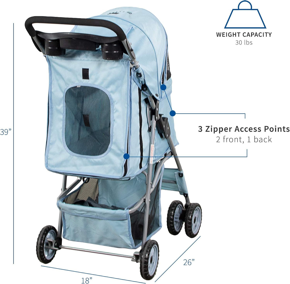 VIVO Pink 4 Wheel Pet Stroller for Cat, Dog and More - Blue - image 3