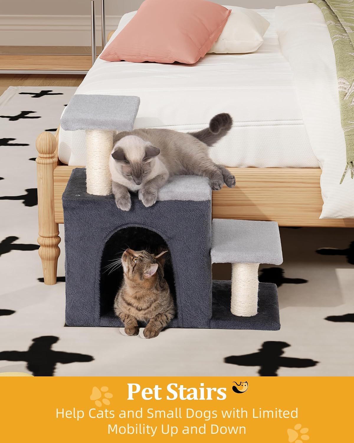 3-in-1 Pet Stairs for Cats, Dog Steps for Small Doggie Rabbits – Essentials for Cats - M-Gray - image 4