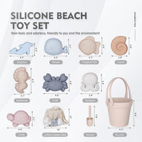 MarcZero 11Pcs Silicone Beach Toys, Bucket & Sand Toys - Begie - image 2