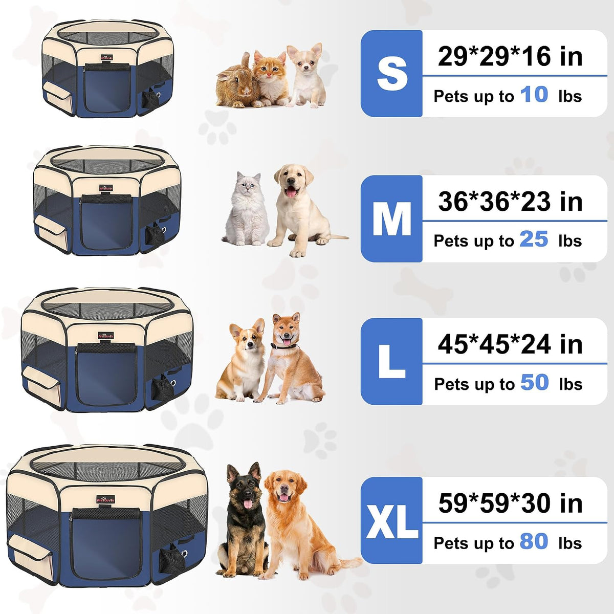 Aivituvin Dog Playpen, Foldable Pet Play Pens with Carrying Bag for Cat, Puppies, Rabbits, Portable - XL / BLUE - image 3