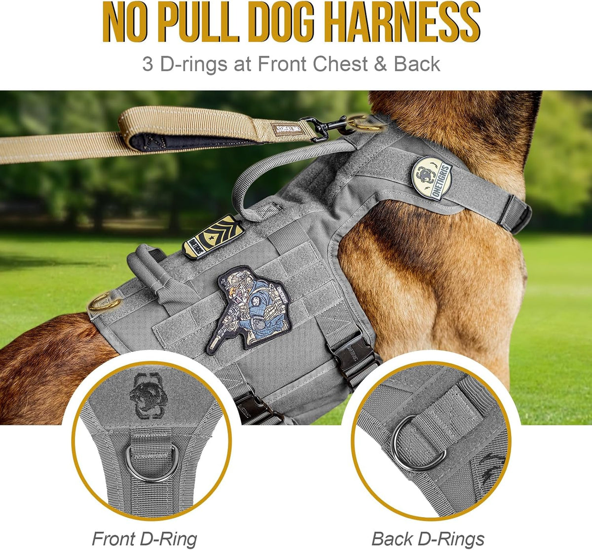 OneTigris Tactical Dog Harness with 5X Metal Buckle - M / Grey - image 3