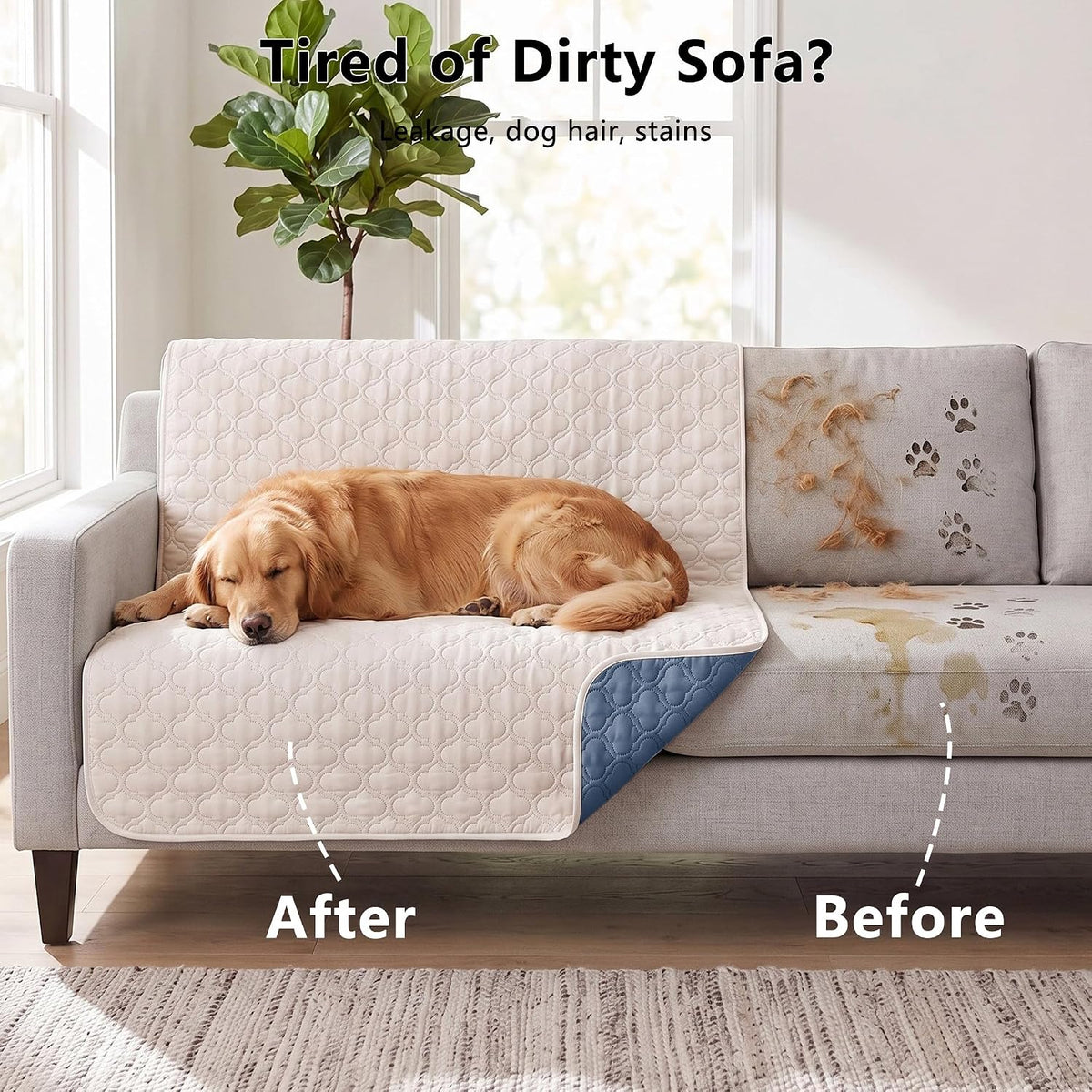 Waterproof Couch Cover, Washable Dog & Pet Furniture Protector - Blue+cream / 68x82 Inches - image 3