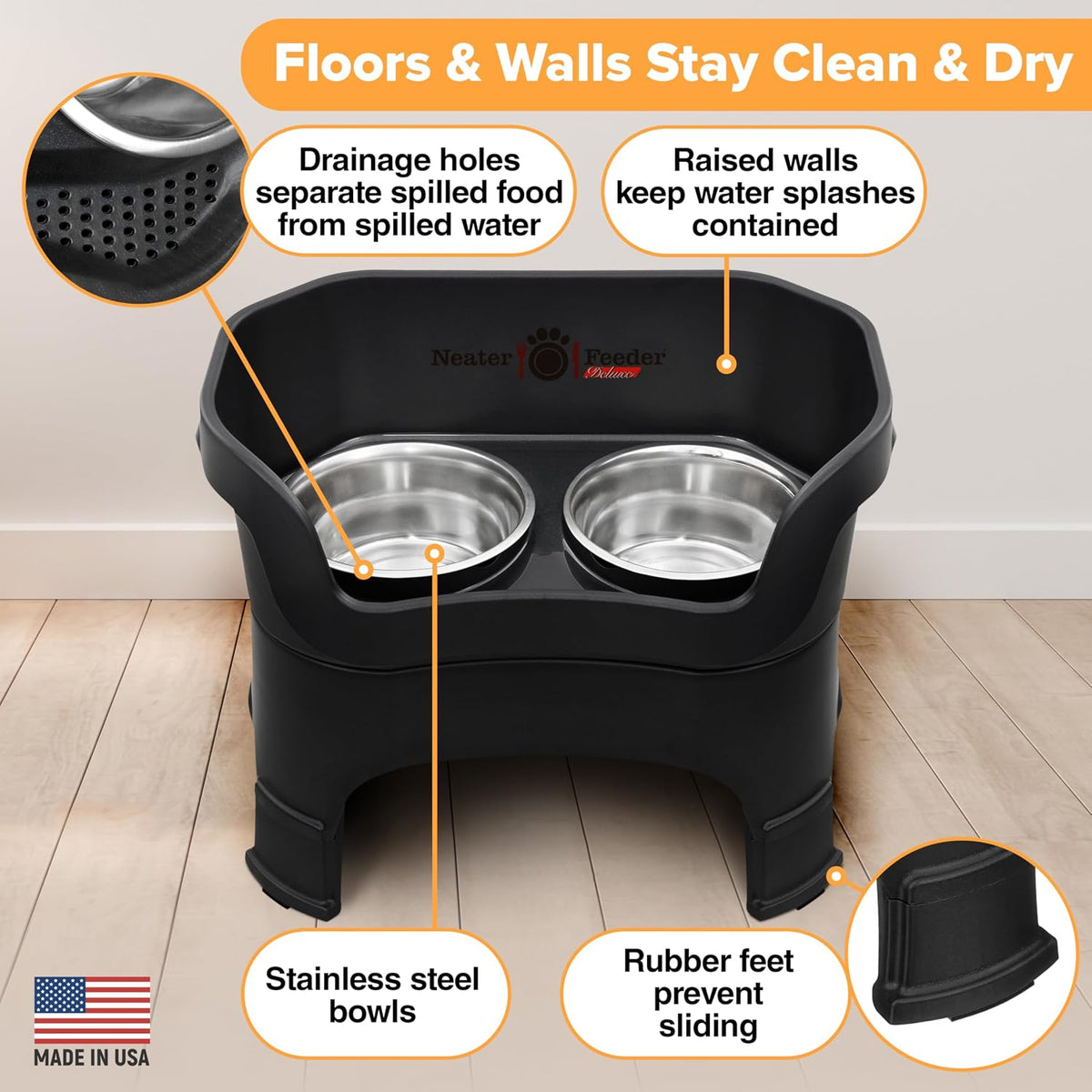 Neater Feeder Deluxe Mess-Proof Elevated Dog Bowls for Large Dogs - Large + Standard Bowl / Midnight Black - image 4