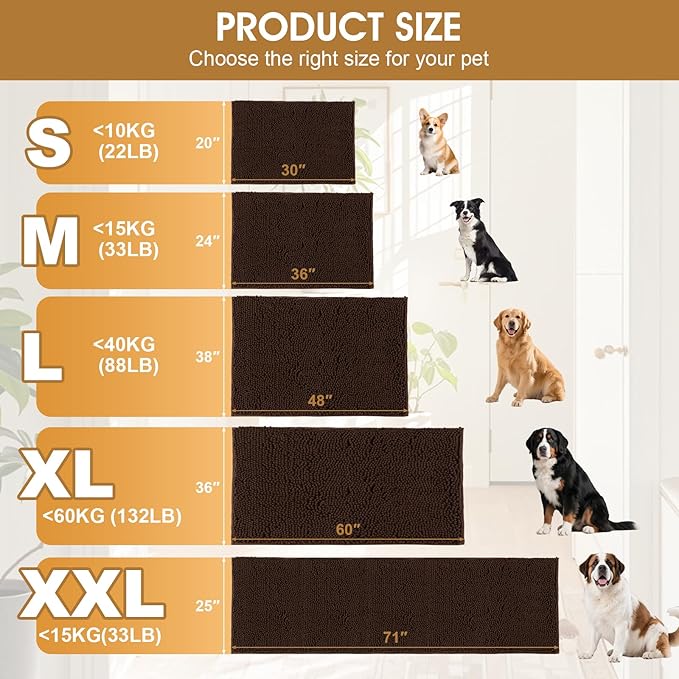 IM HOME 30" x 20" Brown Dog Door Mats for Muddy Paws, Chenille Absorbent Dog Mat, Non Slip Heavy Mud Mat for Dogs, Soft Pet Bed Mat for Entryway, Mud Paws, Inside Floor