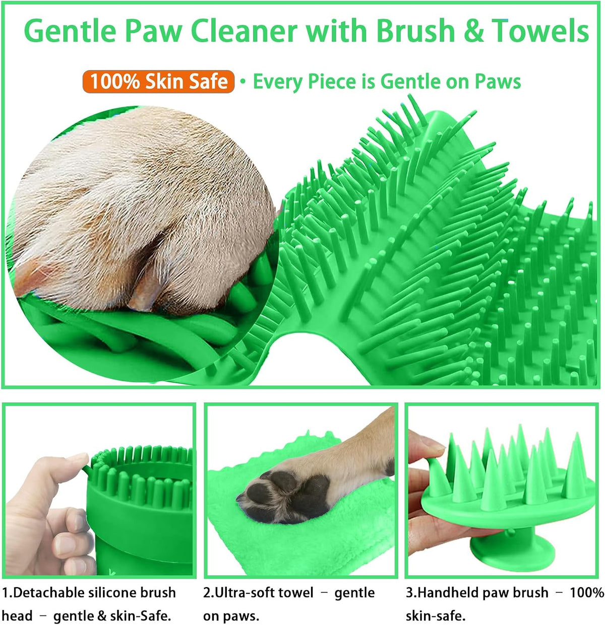 Dog Paw Cleaner Cup with Detachable Top Brush for Large & XL Dogs – Essentials for Dogs - Medium(3Towels&Brush) / Green - image 2