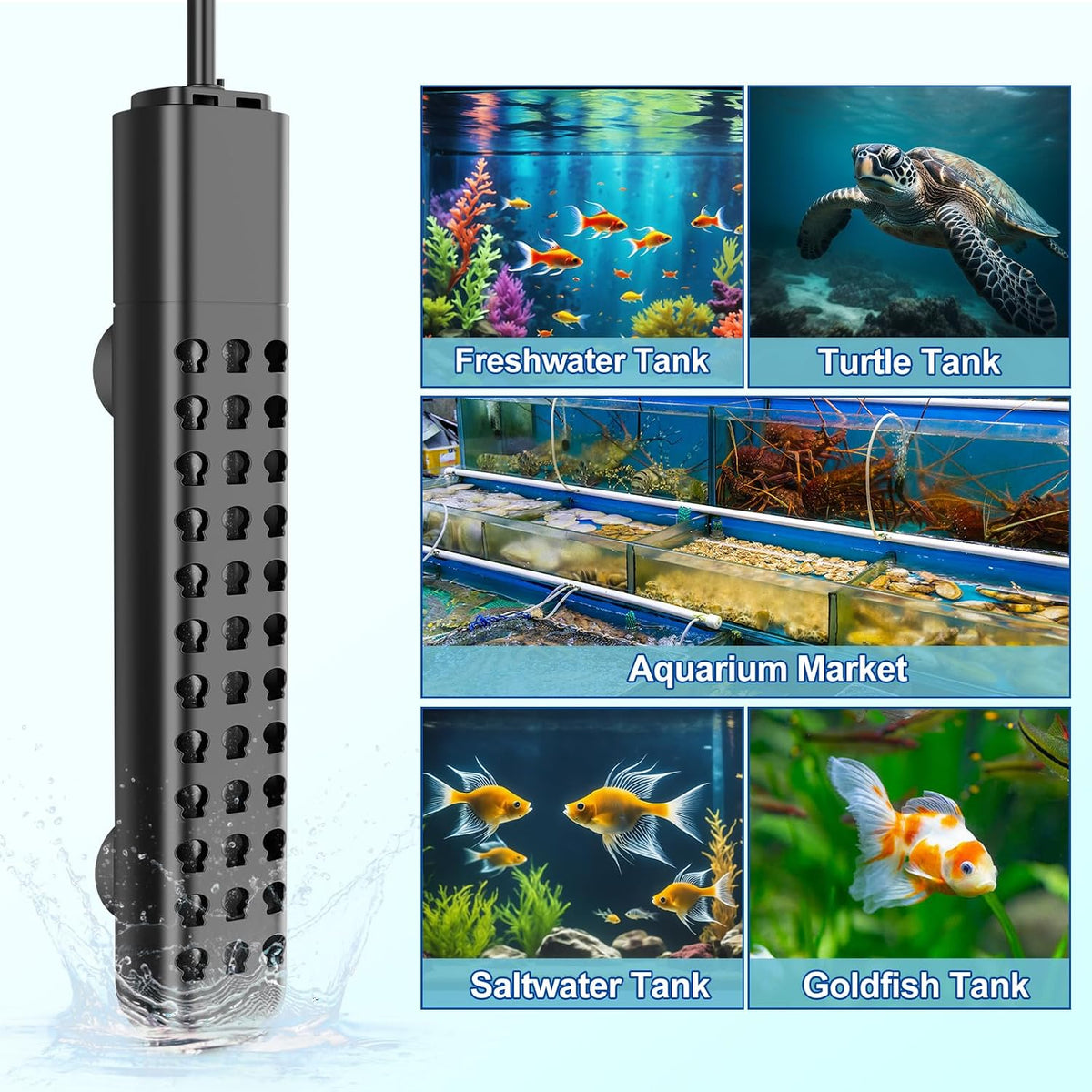 200W Aquarium Heater for 20-40 Gallon with Auto Shut-Off When Leaving - Black / 300W - image 2
