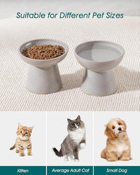vancasso Ceramic Elevated Cat Bowls 2-Pack - 6.2" Extra Wide Raised Cat Food & Water Dishes, 5.1" Optimal Height Anti-Whisker Fatigue Shallow Bowls for Cats/Kittens/Dogs, Lead & Cadmium Free (Grey)