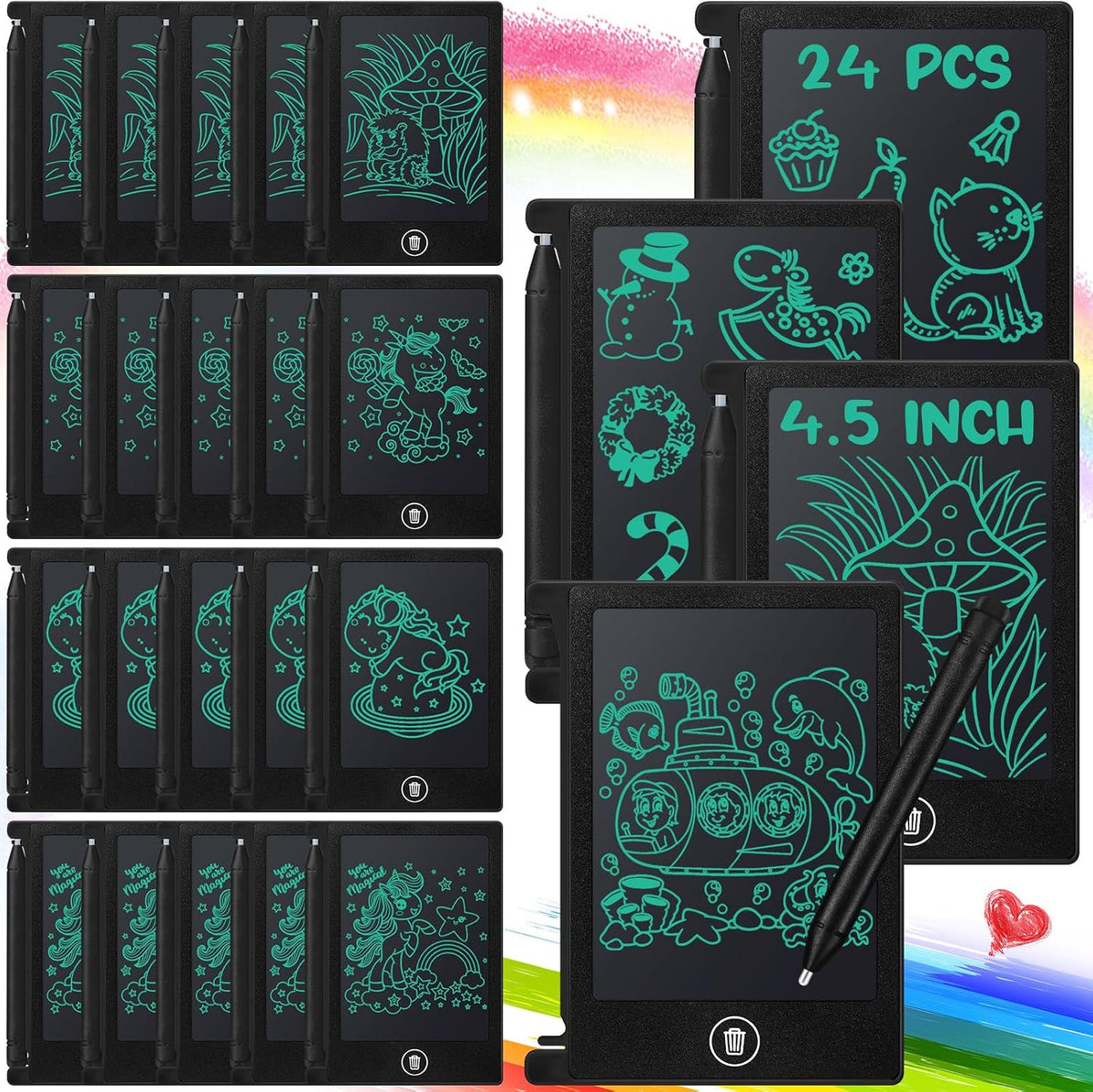 Zhehao 24 Pack 4.5" LCD Writing Tablet for Kids - Black / Classic