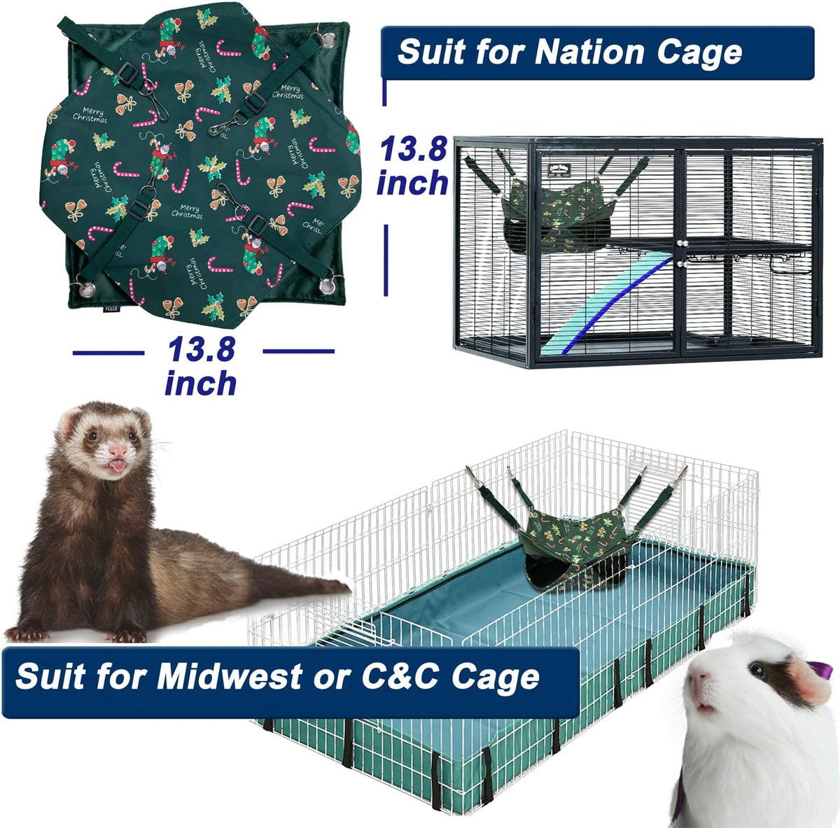 Ferret Rat Hammock Tent Hanging Tunnel Cage Accessories Set for Small - Christmas Green - image 3