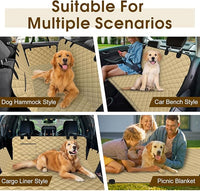Waterproof Dog Car Seat Cover for Back Seat - Durable, Scratch Proof Pet Hammock with Nonslip Design & Storage Pockets, Fits Cars, SUVs, Trucks - L, Khaki/Black