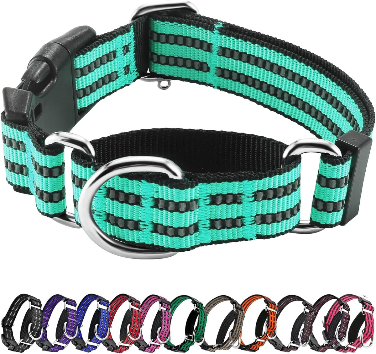 Martingale Collar for Dogs, Reflective Escape Proof, M - Turquoise / Medium