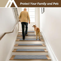 COSY HOMEER Stair Treads for Wooden Steps 9"x28" Washable Indoor Carpet Stair Treads Non Slip Soft Polyester Stair Carpet Tread Reusable Stair Runner Rugs for Kids, Elders,Pets,Medium Grey,4pcs