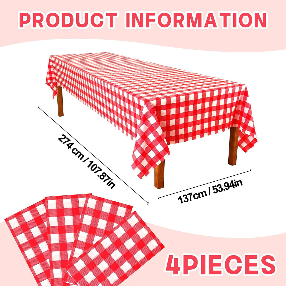 NOVWANG kids party tablecloth 4-pack in red, yellow, cloud and cow print - view 32