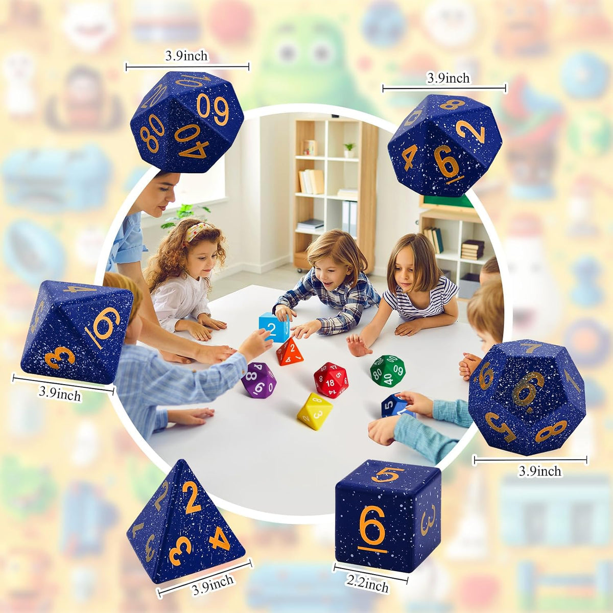Arrowbash jumbo foam polyhedral dice set of 6 in rainbow colors - view 4