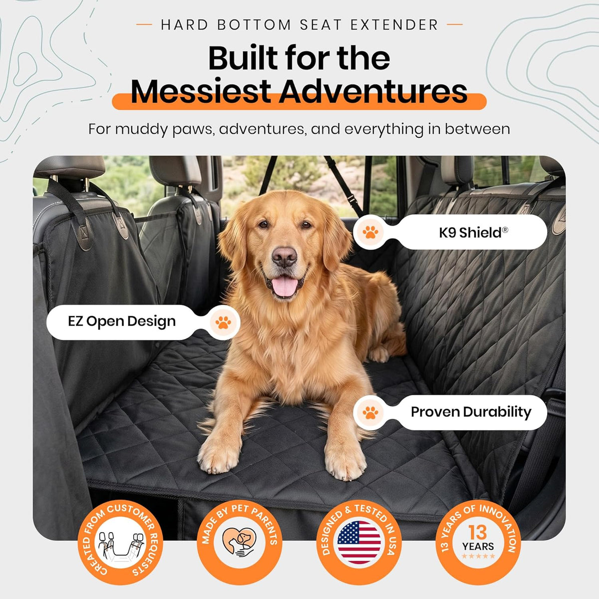 4Knines Back Seat Extender for Dogs Hard Bottom w/EZ Door Guard Grey - Camo / Regular - image 2