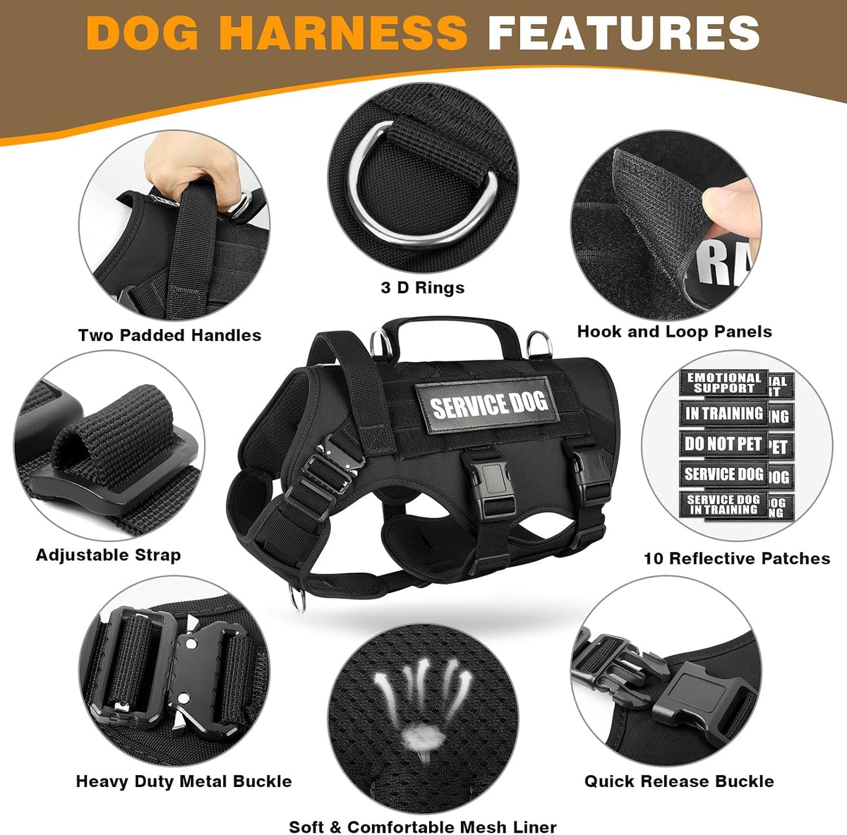 WINSEE Tactical Dog Harness with Dog Leash - Large / Black - image 3
