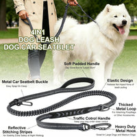 Dog Leash Heavy Duty, Bungee Leash Reflective Car Seat Belt for Dogs Brown – Essentials for Dogs - Grey - image 3