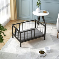 Dog Bed with Rails - Elevated Pet Metal Bed Frame with Solid Wood Board and Washable Soft Mat for Small Dog Indoor or Outdoor Use, 21.3" x 30", Black