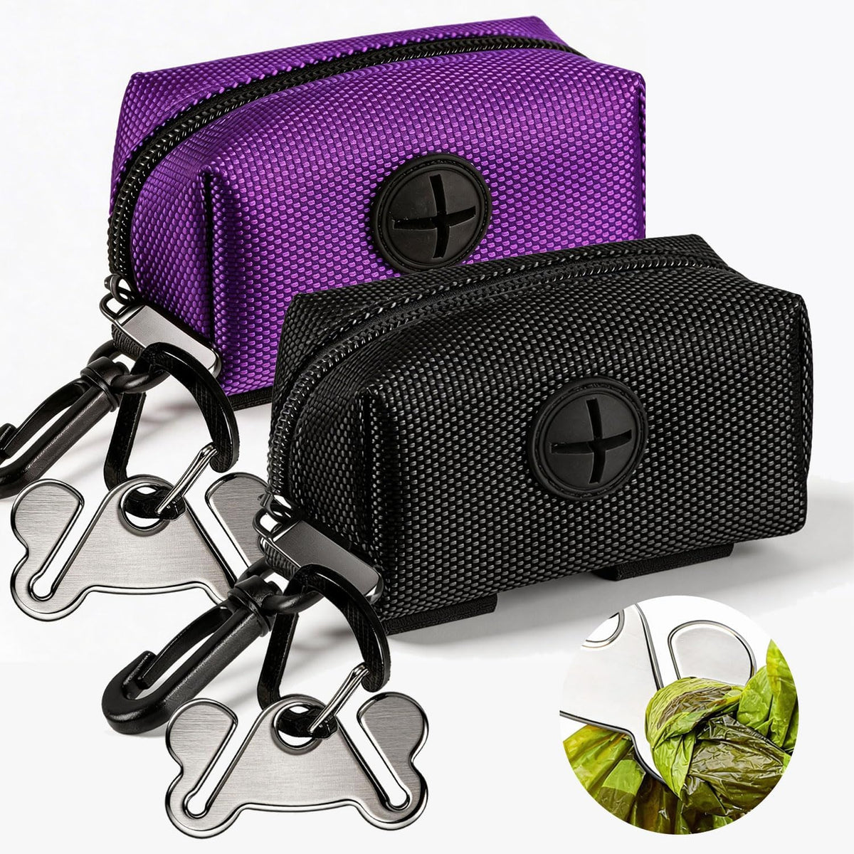 Dog Poop Bag Dispenser Holder Soft Waste Bags Roll Holders Leash Clip - 1 Count (Pack of 1) / 2PCS Purple&Black