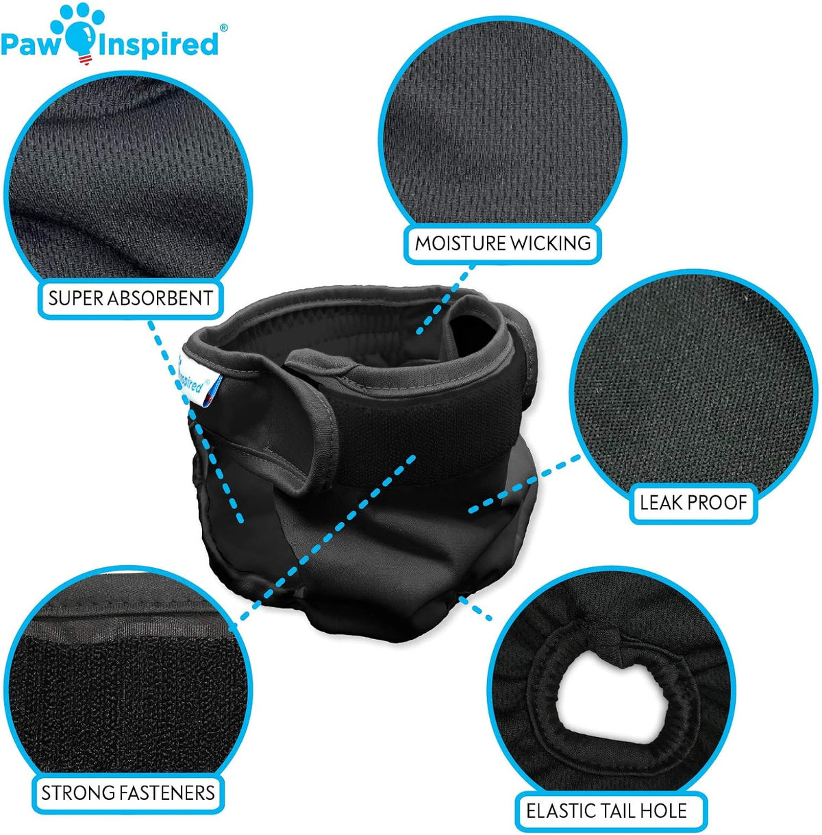 Paw Inspired Washable Dog Diapers, Assorted and White Lining - Black (Black Lining) / X-Small (3 ct.) - image 4