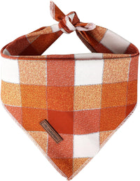 MR. CHUBBYFACE Fall Orange Plaid Dog Bandanas Reversible Triangle - C:Red Plaid / L