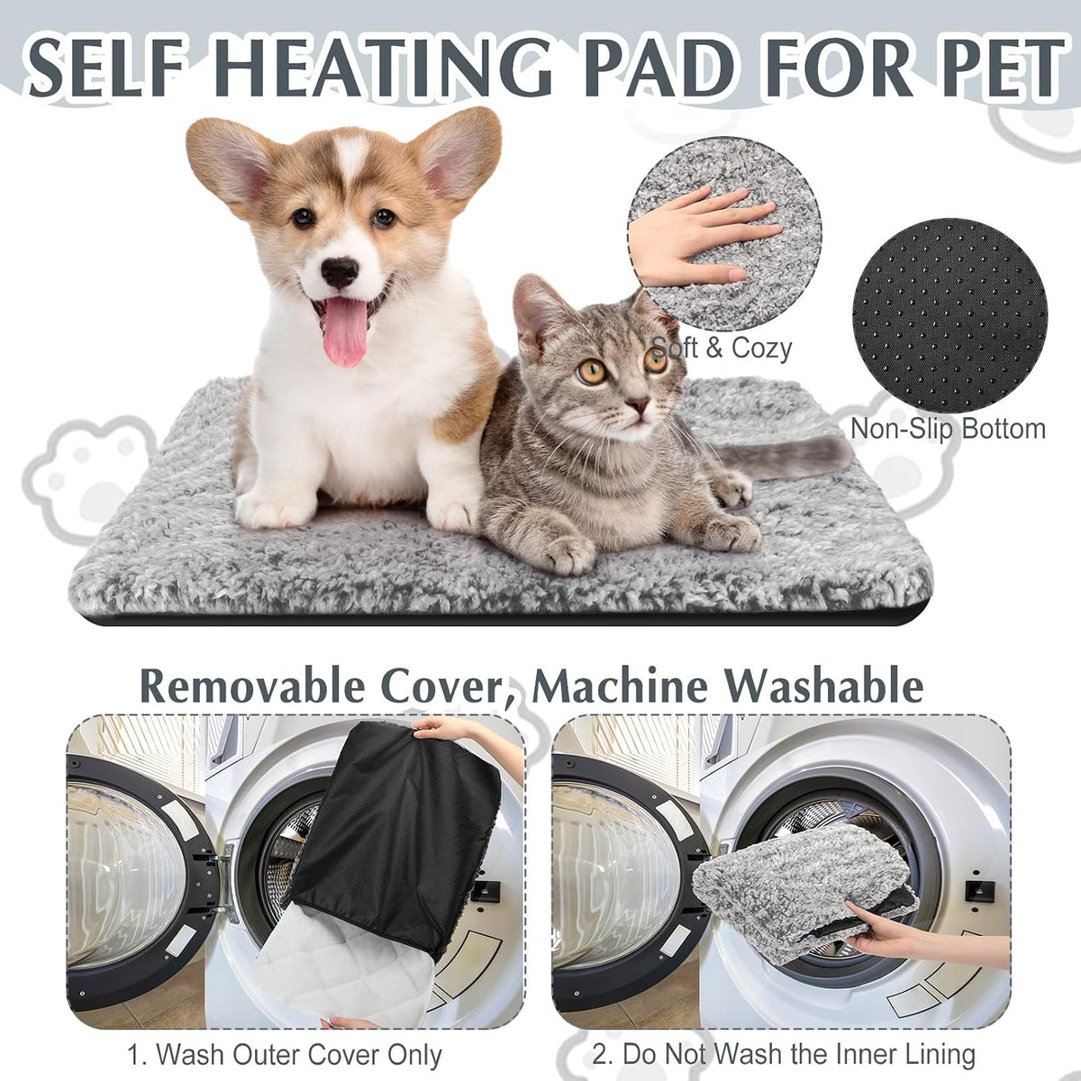 Drydiet 4 Pack Self Warming Cat Mat for Pets - 22 x 35 Inch / Gray / Solid - image 3