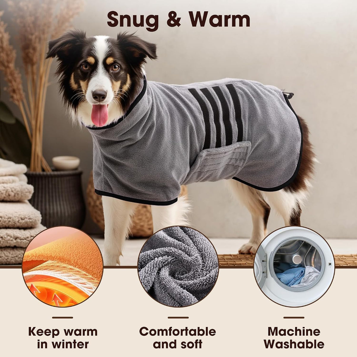 Microfiber Dog Bathrobe, Super Absorbent Dog Drying Coat – Essentials for Dogs - Black / XX-Large - image 2