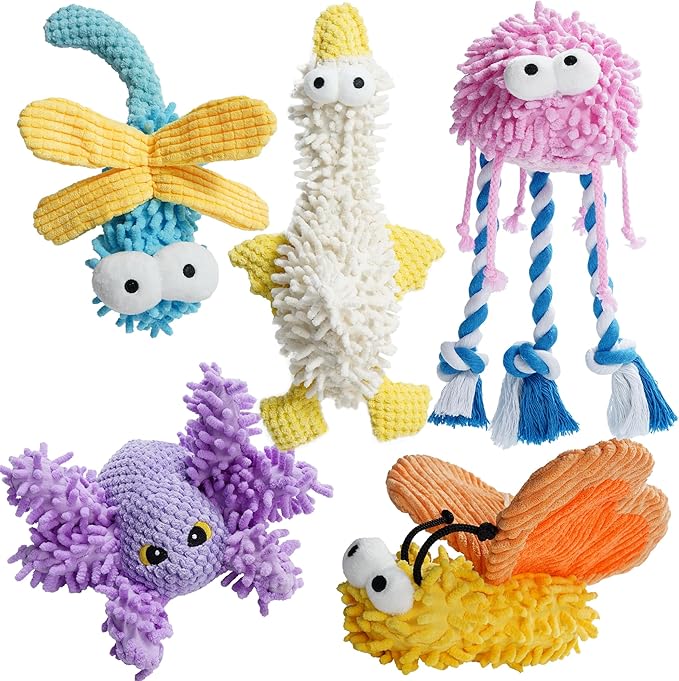 Nocciola Small Medium Large Dog Toys, Cute Soft Squeaky Crinkle Plush Stuffed Durable Pet Teething Animal Chew Toys for Small to Large Breed, Cognitive Stimuting Boredom Puppy Busy Birthdays Gifts